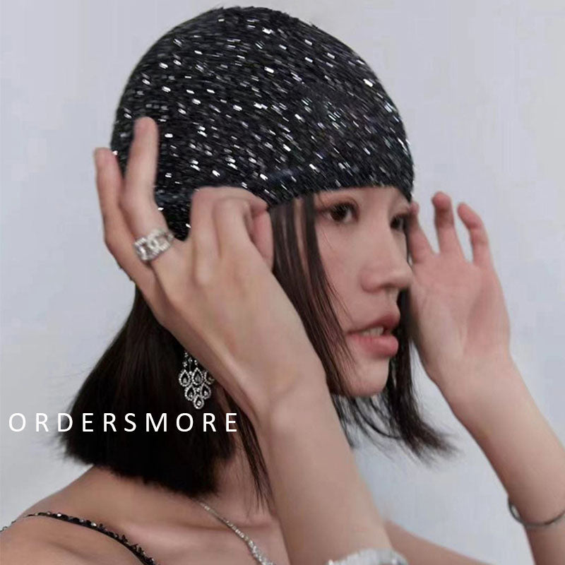 Y2K Bling Bling Sequin Black Knitted Hat