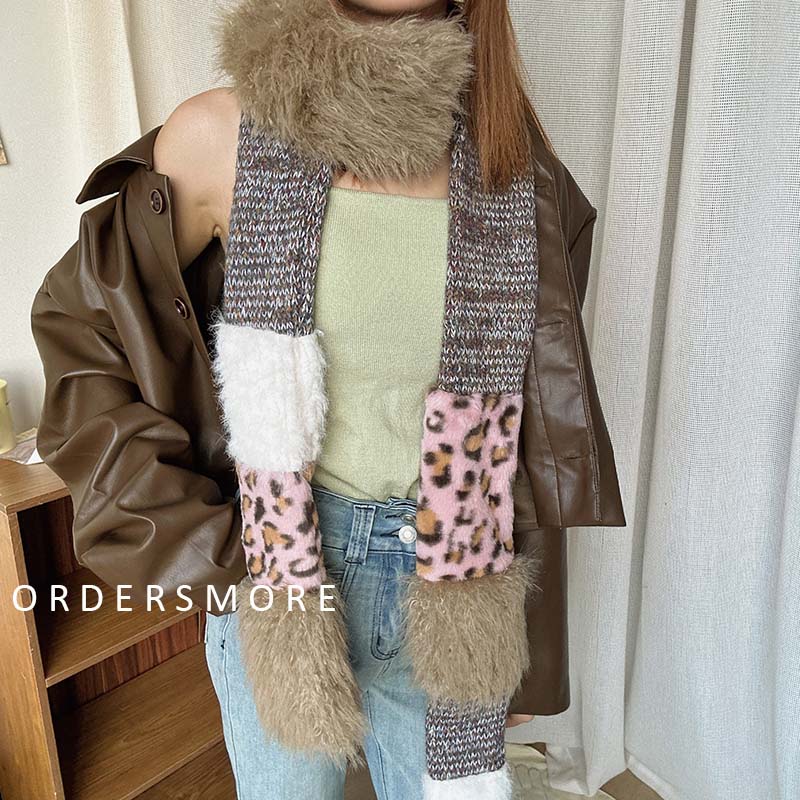 Y2K Leopard Print Plush Knitted Scarf