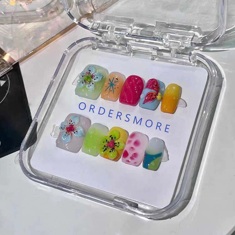 Dopamine Color 3D Floral Press-on Nails