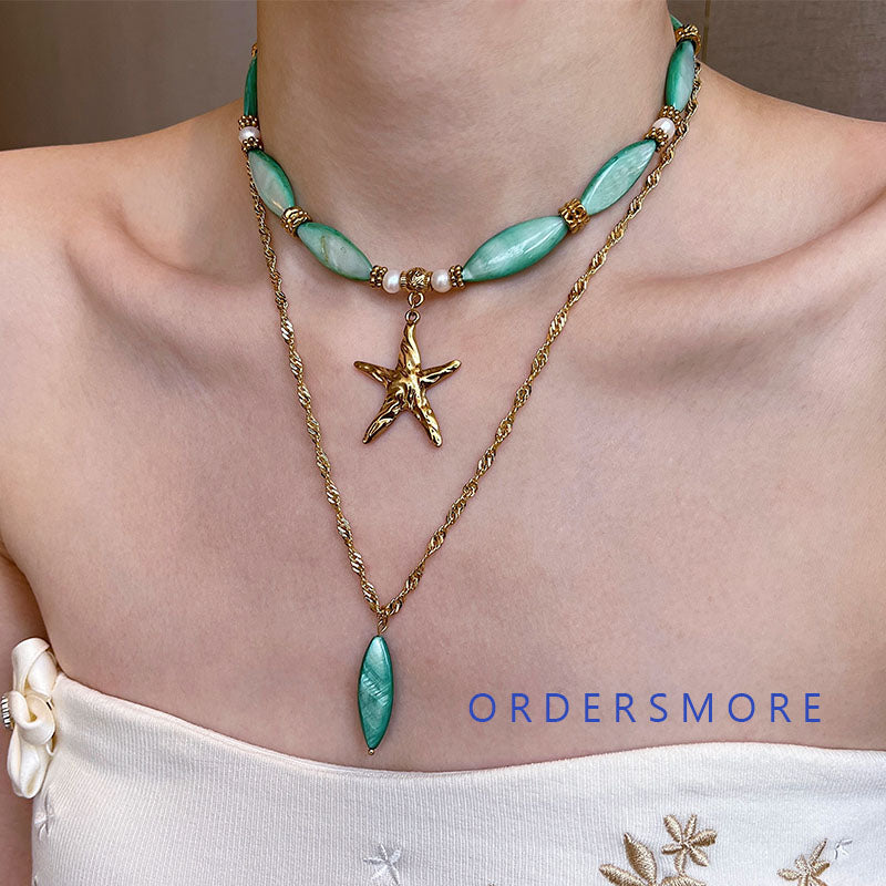 Green Shell Starfish Beads Necklace