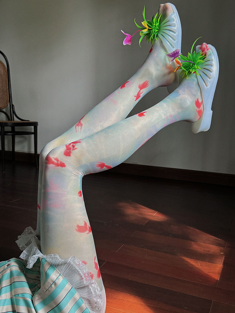 Y2K Goldfish Print Semi-sheer Pantyhose