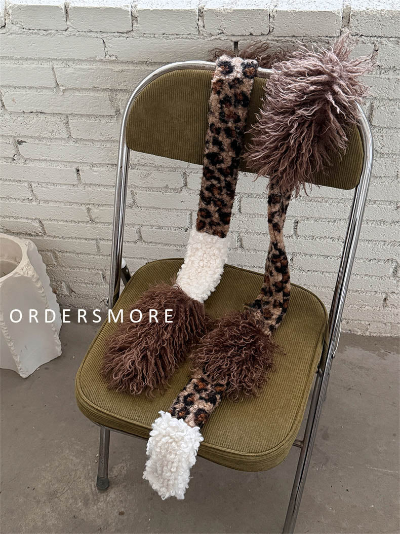 Y2K Leopard Print Plush Knitted Scarf