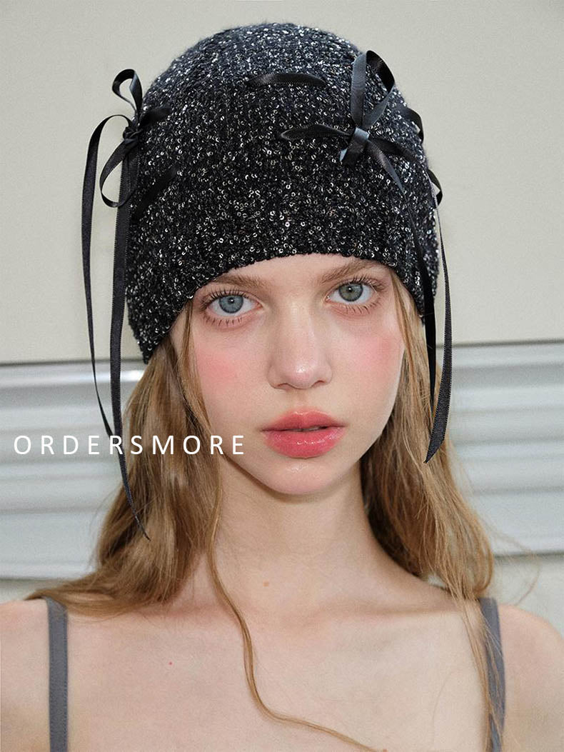 Y2K Bling Bling Sequin Black Knitted Hat