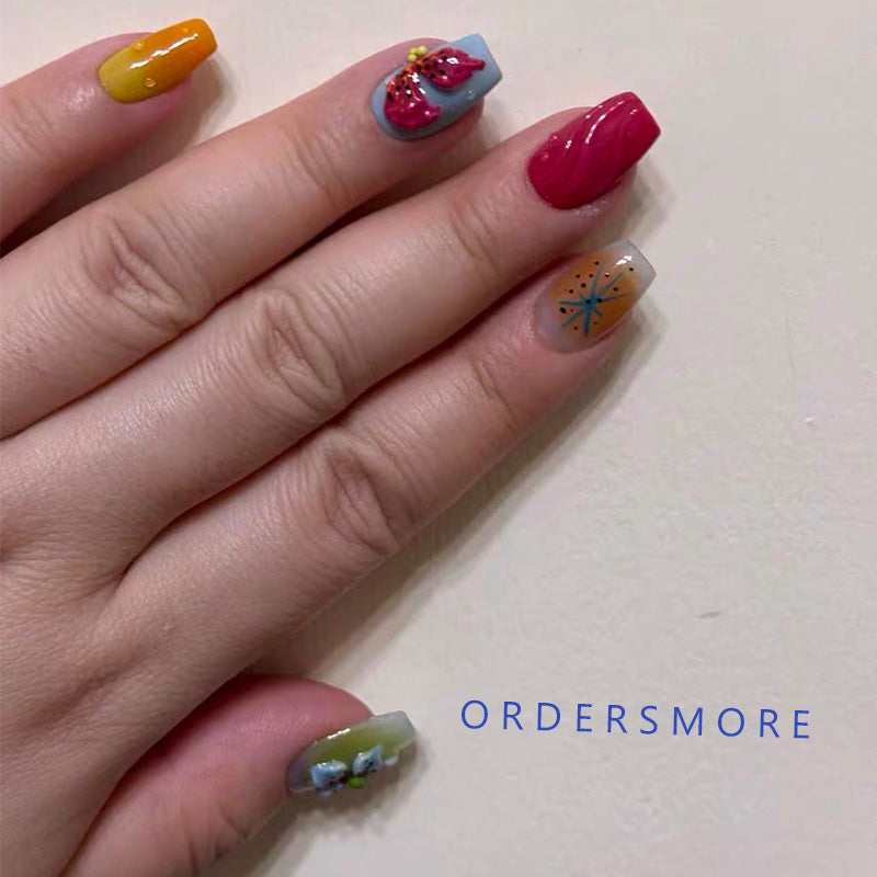 Dopamine Color 3D Floral Press-on Nails