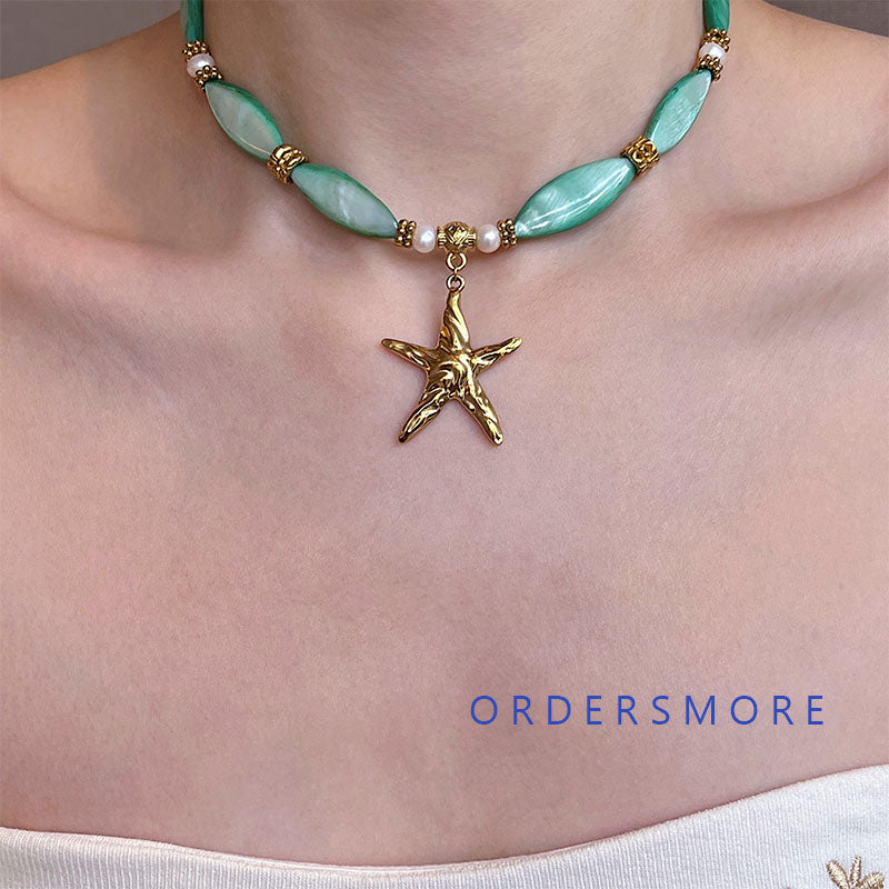 Green Shell Starfish Beads Necklace