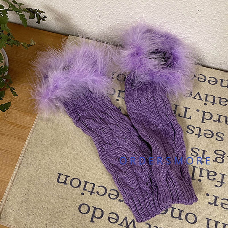 Y2K Fluffy Knitted Arm Warmers Gloves