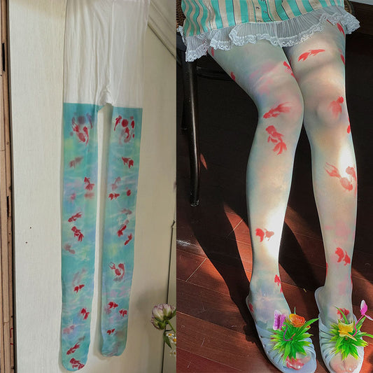 Y2K Goldfish Print Semi-sheer Pantyhose