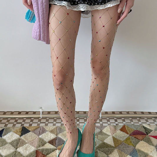 Y2K Star Rhinestones Fishnet Pantyhose
