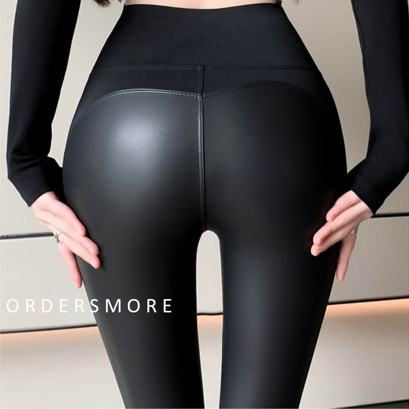 Butt Lift Spliced PU Leather Leggings