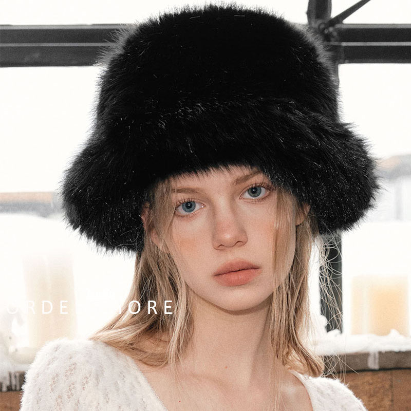 Winter Black Faux Fur Bucket Hat