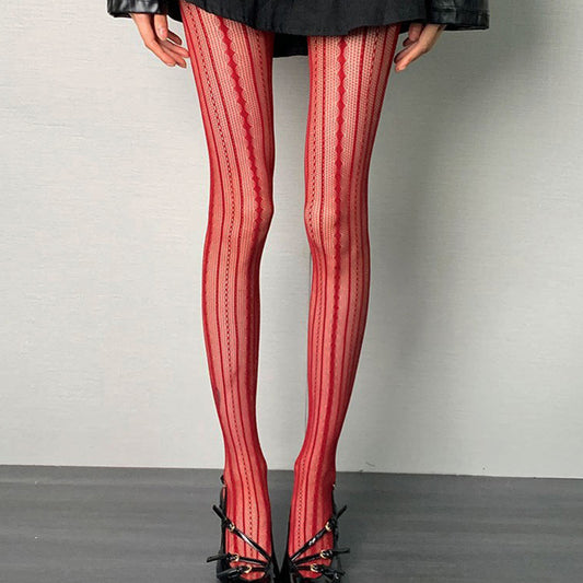 Y2K Red Striped Lace Pantyhose