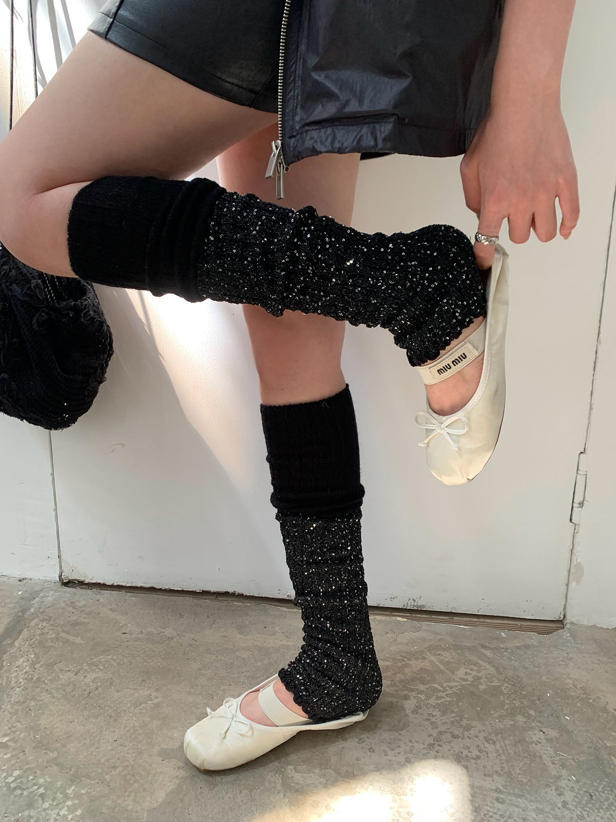 INS Bling Bling Sequins Knitted Leg Warmers