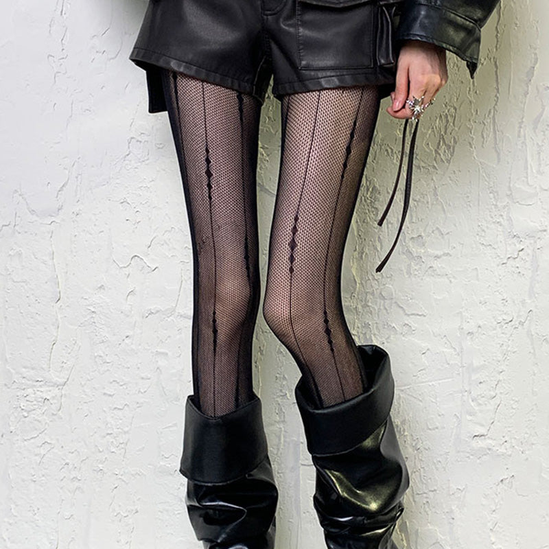 Y2K Punk Lines Black Fishnet Pantyhose