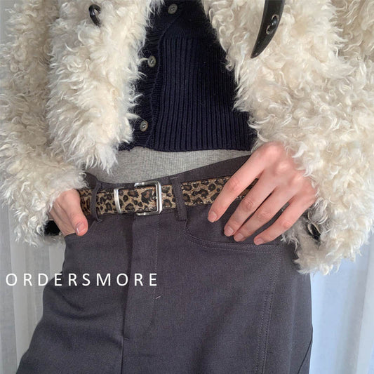 INS Leopard Print Faux Suede Belt