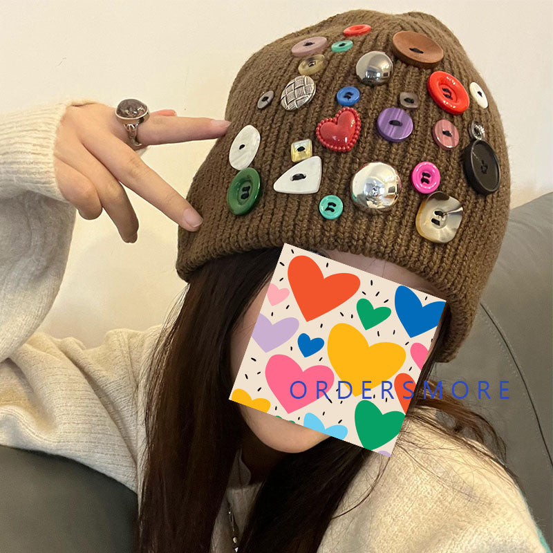 Y2K Colorful Buttons Knitted Hat