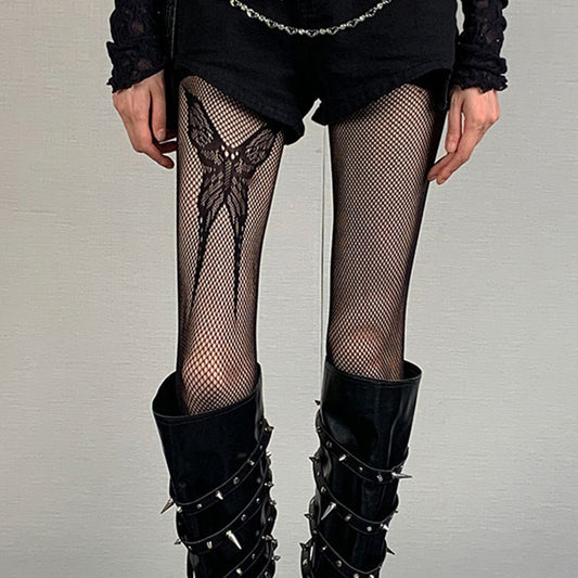 Y2K Punk Butterfly Black Fishnet Pantyhose