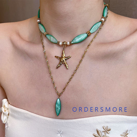 Green Shell Starfish Beads Necklace