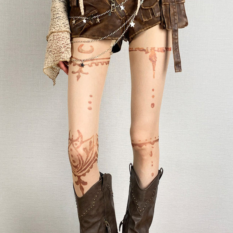 Post-apocalyptic Style Tattoo Semi-sheer Pantyhose