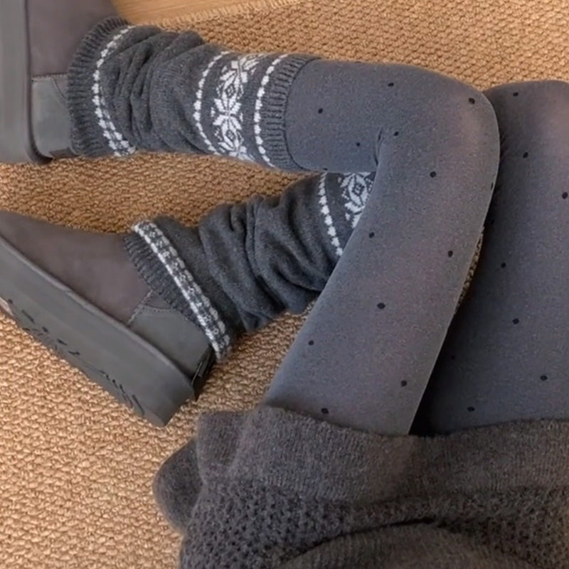 Fair Isle Gray Wool Knitted Leg Warmers