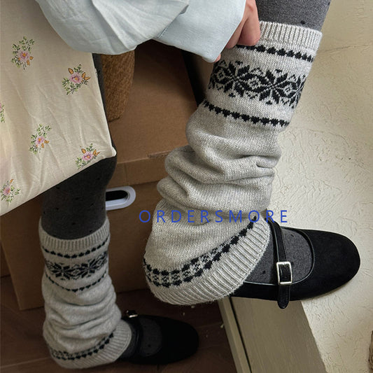 Fair Isle Wool Knitted Leg Warmers