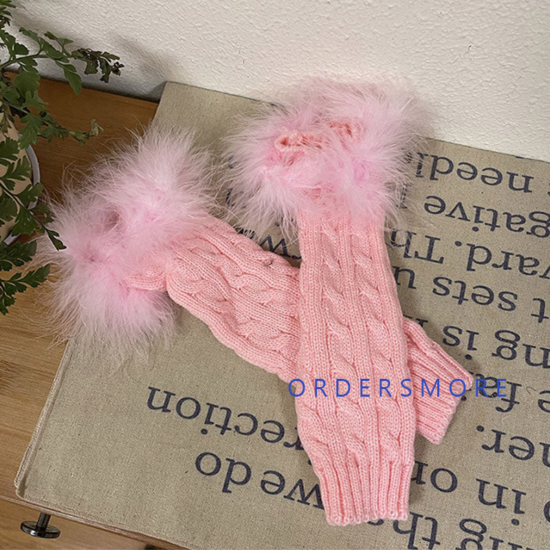 Y2K Fluffy Knitted Arm Warmers Gloves