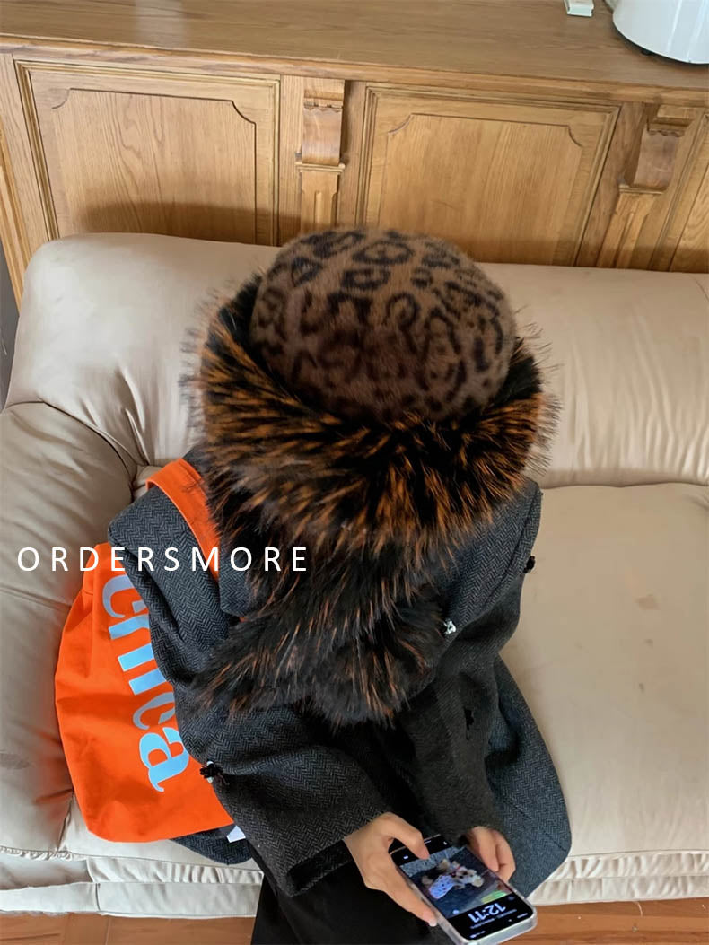 INS Leopard Print Faux Fur Hat & Scarf