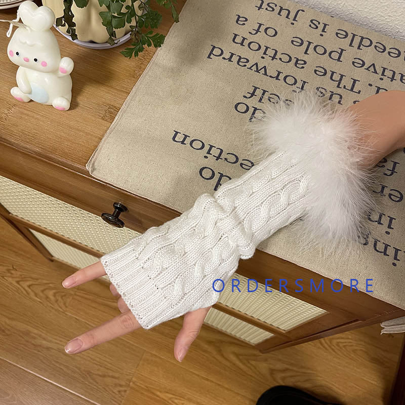Y2K Fluffy Knitted Arm Warmers Gloves
