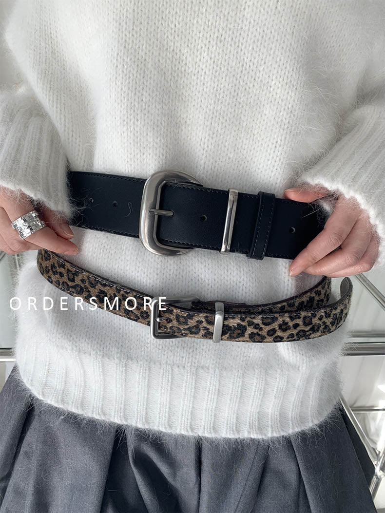 INS Leopard Print Faux Suede Belt