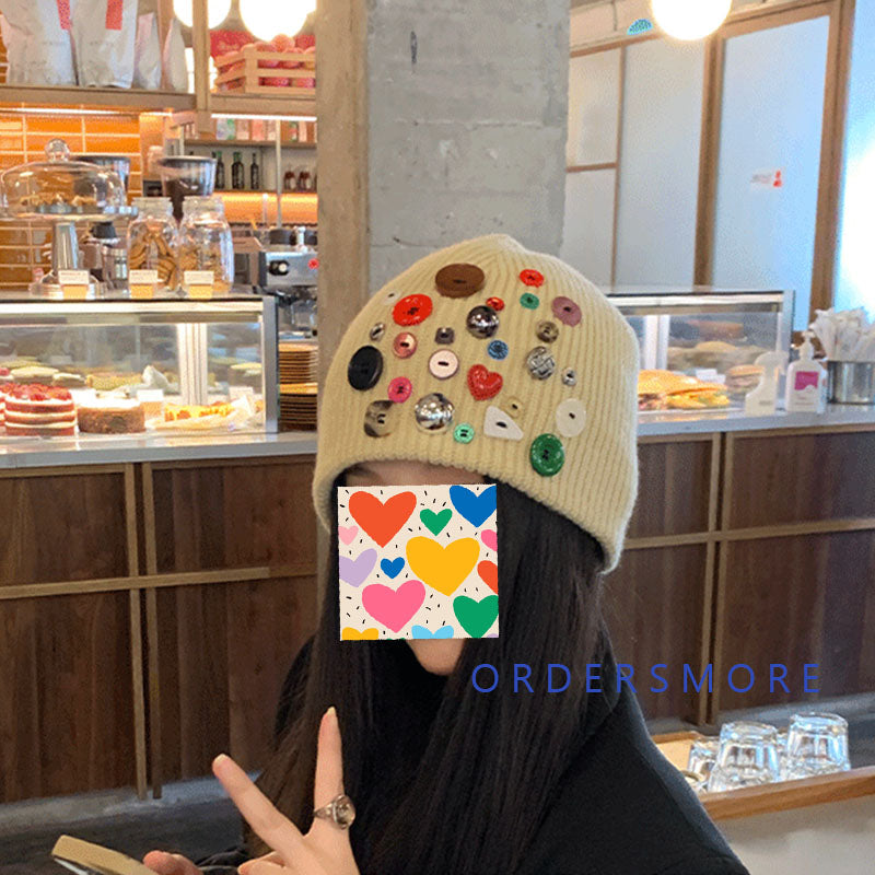 Y2K Colorful Buttons Knitted Hat