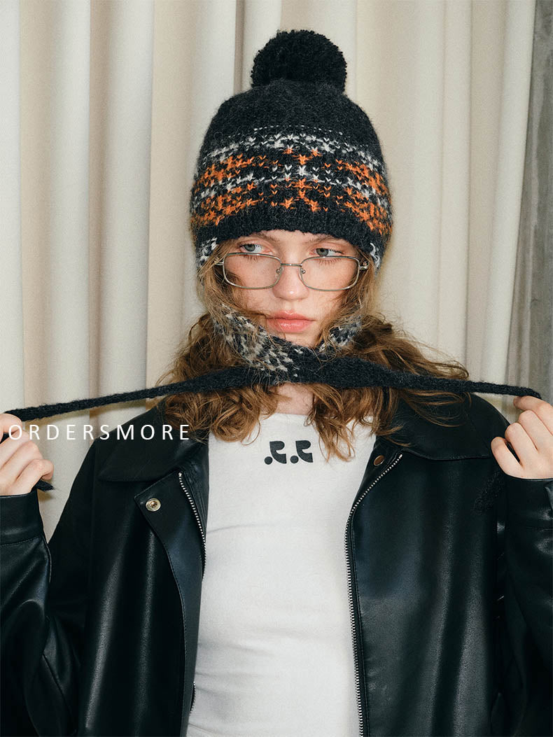 Vintage Jacquard Hairball Knitted Hat