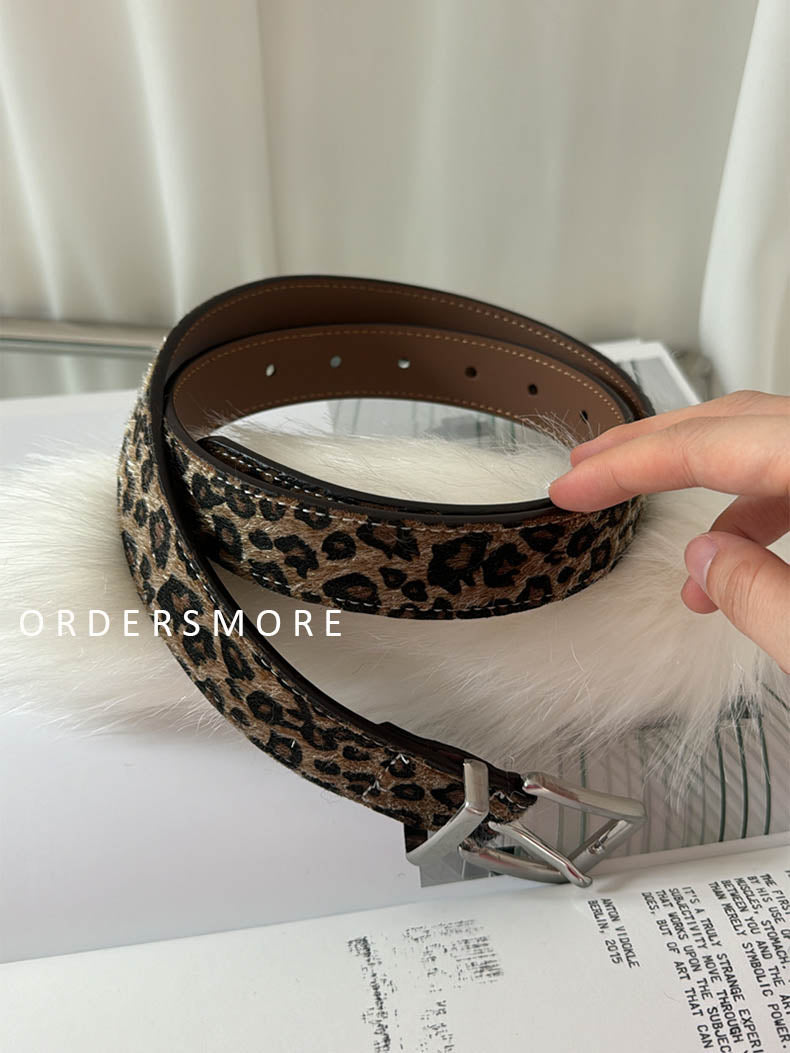 INS Leopard Print Faux Suede Belt