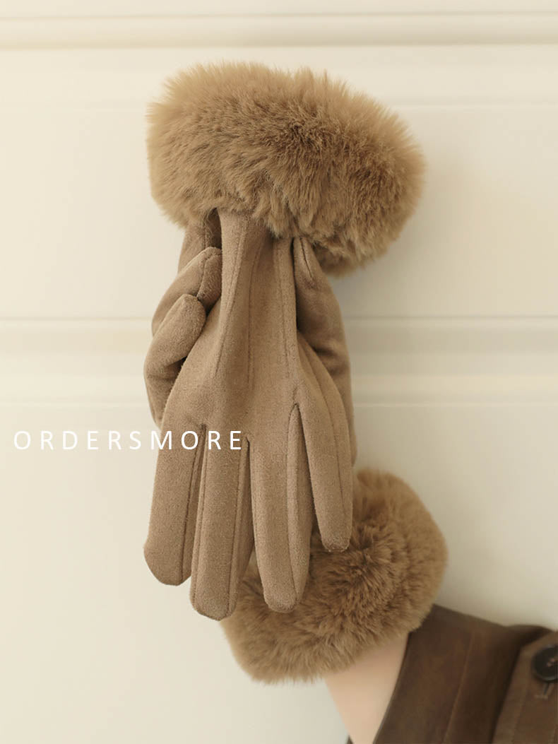 Minimalist Style Faux Suede Plush Gloves