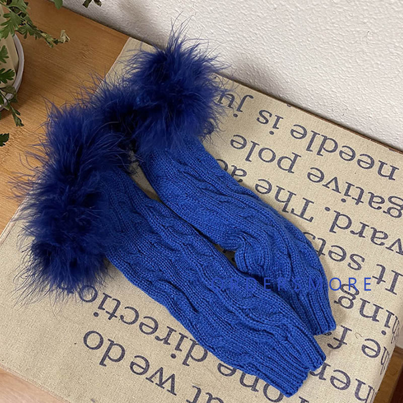 Y2K Fluffy Knitted Arm Warmers Gloves