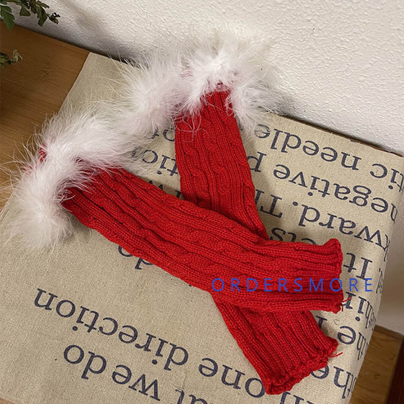 Y2K Fluffy Knitted Arm Warmers Gloves