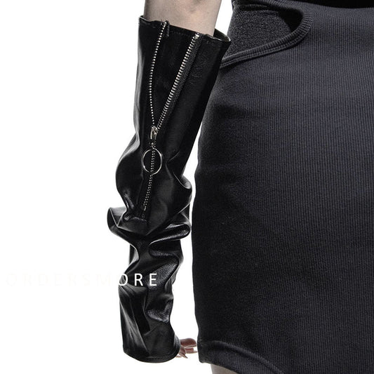 Y2K Punk PU Zipper Sleeve Gloves