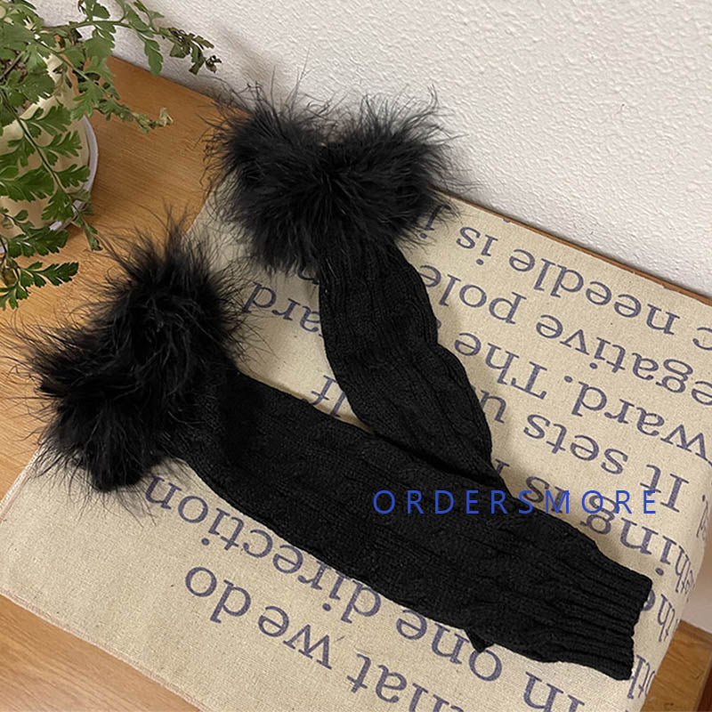 Y2K Fluffy Knitted Arm Warmers Gloves