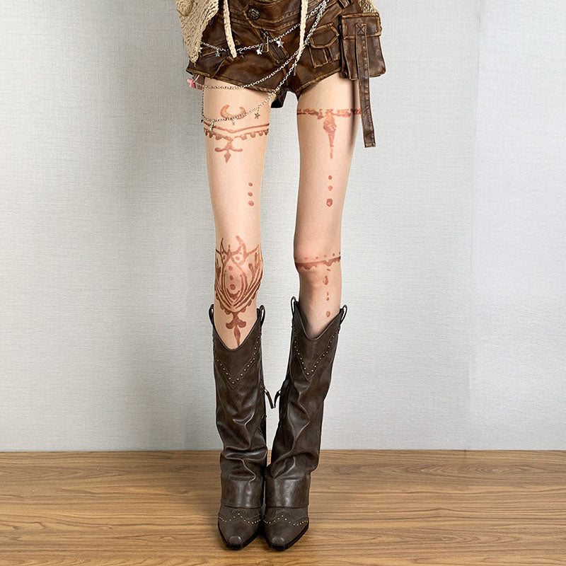 Post-apocalyptic Style Tattoo Semi-sheer Pantyhose