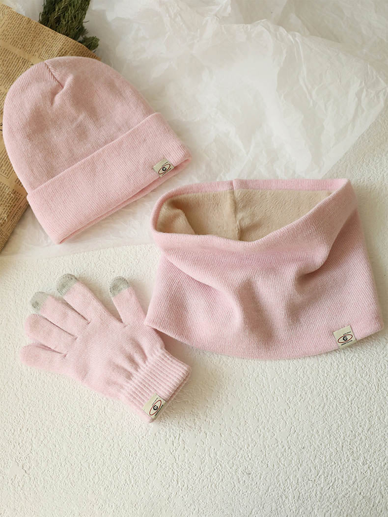 INS Macaron Color Hat Scarf Gloves Three-piece Set