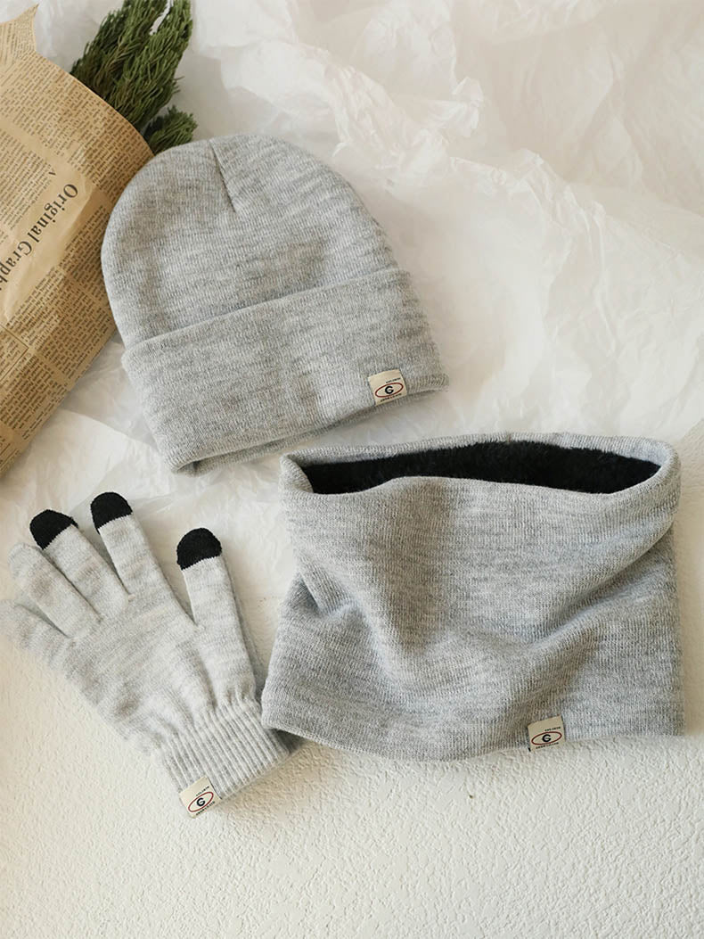 INS Macaron Color Hat Scarf Gloves Three-piece Set